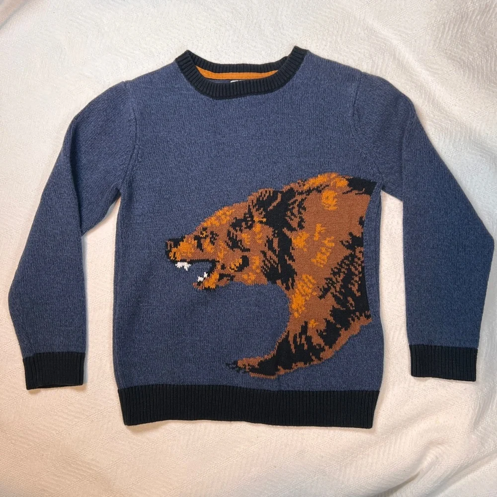 Old Navy Kids Bear Pullover Sweater Grizzly Graphic 100% Cotton Size M/8